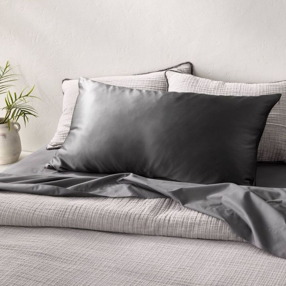 King Solid Silk Pillowcase Gray - Casaluna